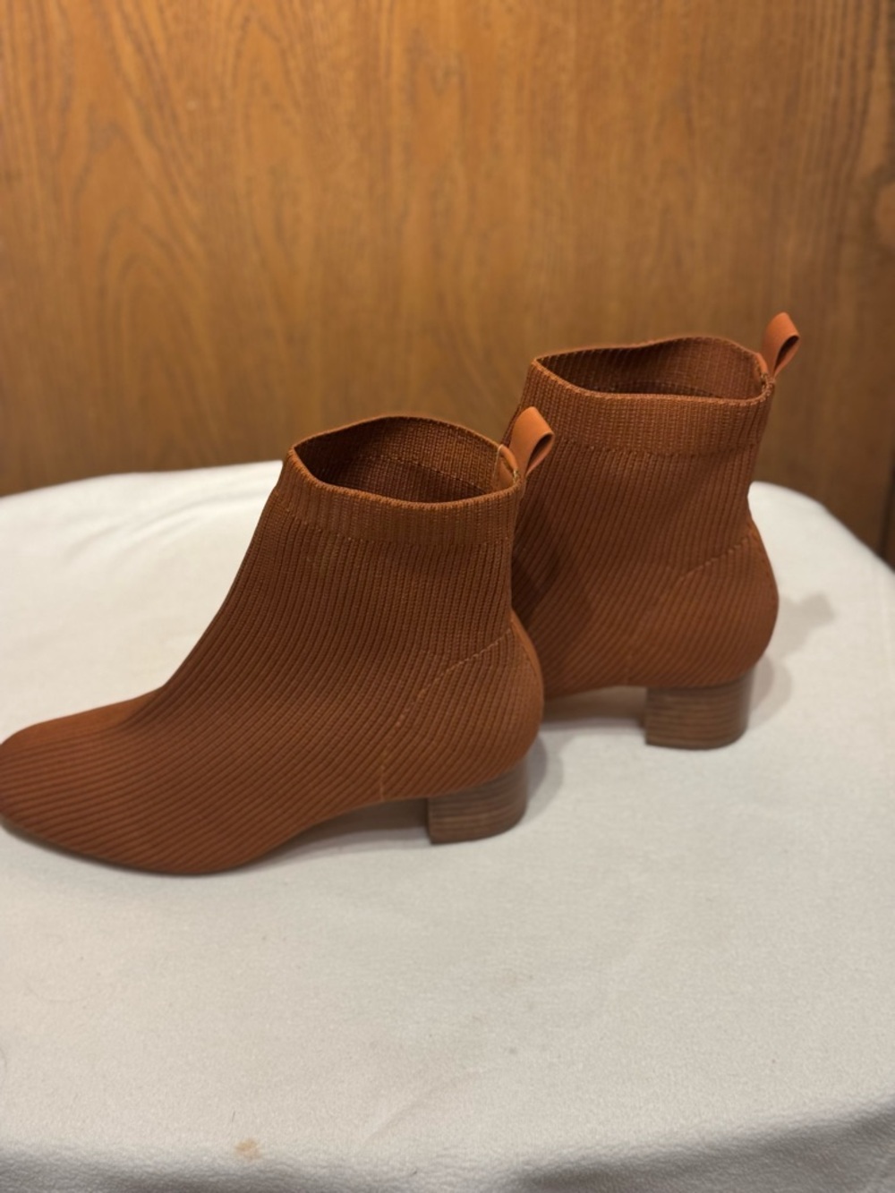Joie Neely Knit Ankle Boots Rust Ribbed Sock Women Booties Chunky Heel 8.5 - Picture 9 of 15